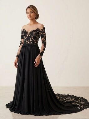 Elegant Black and Nude Lace and Chiffon Gown